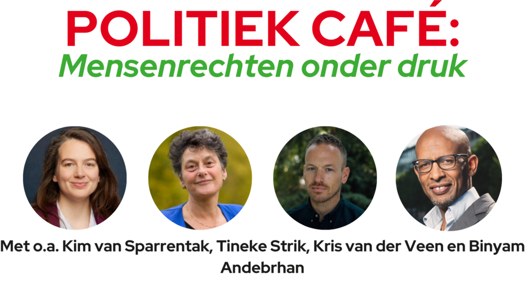 politiek café met foto's sprekers